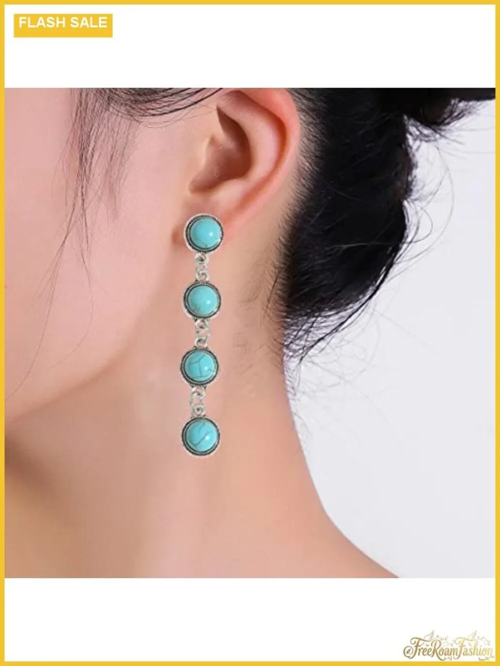 Boho Turquoise Drop Dangle Earrings for Women Western Flower Teardrop Alloy